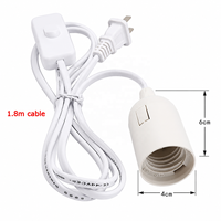 Kabel Lampu LED Gantung dengan Soket E27, Saklar 303, Kabel Ekstensi 1.8m, dan Dudukan Lampu untuk AS, AU, UK, EU