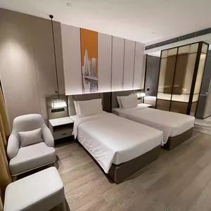 ชุดเฟอร์นิเจอร์ห้องนอนคู่สำหรับโรงแรมอพาร์ตเมนต์ทันสมัย Love Zone เตียงไม้แบบแผง โต๊ะข้างเตียง โต๊ะข้างเตียงแบบปรับแต่งได้ ดีไซน์หรูหรา - Product Image 4