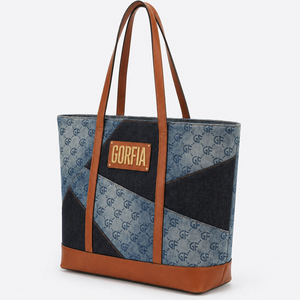 Bolso Tote de Hombro para Mujer, Diseño de Parches en Mezclilla, con Detalles en Cuero PU, Gran Capacidad, Asa Superior, Bolso de Mano Casual para Uso Diario, Oficina y Viajes, OEM ODM - Product Image 2