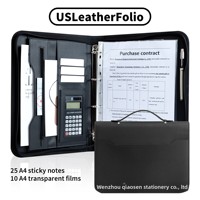 Carpeta Multifuncional de Cuero A4 para Gerentes de Ventas 4s con Potente Clip, Calculadora, Archivador Personalizable