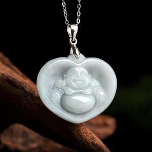 Pendentif Bouddha en jadéite naturelle du Myanmar, argent S925, unisexe, design original, style chinois, cadeau avec certificat d'évaluation D259 - Product Image 1