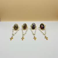 Chapelet en perles d'imitation avec breloques Vierge Marie, Jésus, Saint Michel, broches plaquées argent et pendentif croix pour enfants