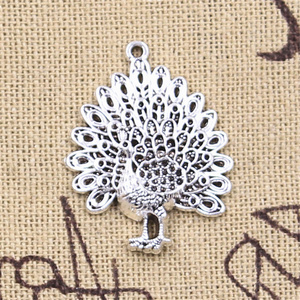 Breloques oiseau paon paons <span class=keywords><strong>Maurya</strong></span> 29x23mm tibétain argent couleur pendentifs Antique fabrication de bijoux bricolage artisanat fait main - Product Image 4