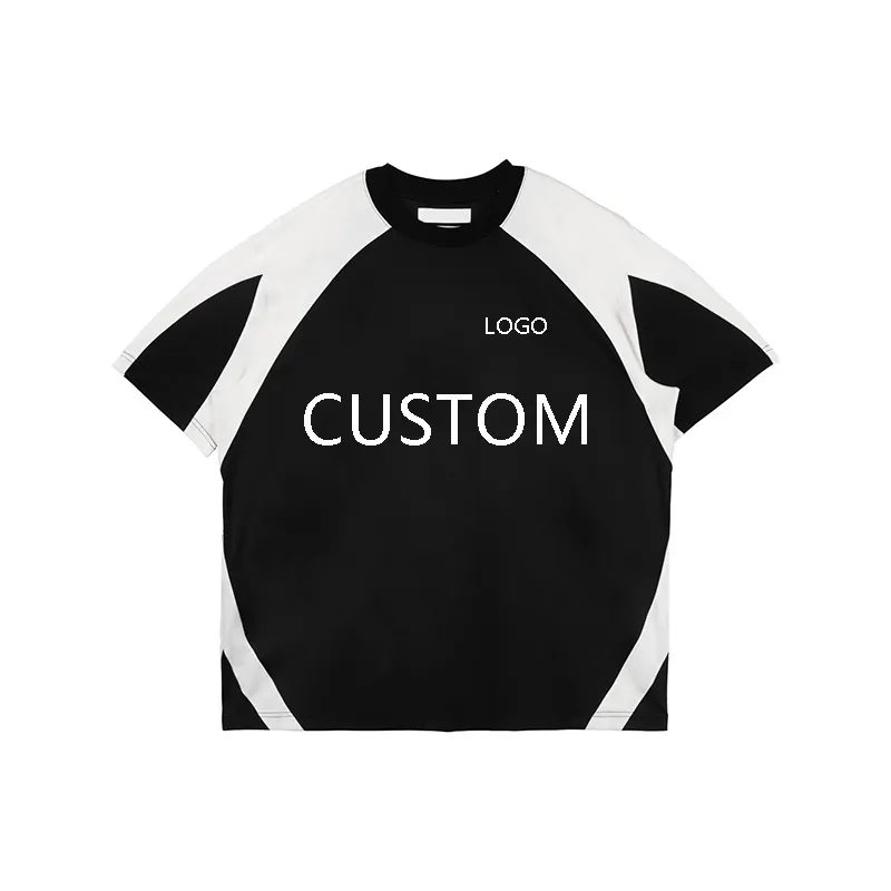 Camiseta con hombros caídos de diseño personalizado, camisetas de algodón de gran tamaño, camisetas de bloques de color para hombre con logotipo personalizado, estampado formal de punto
