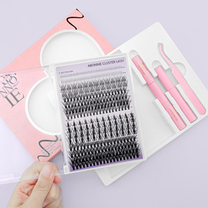 Abonnie Cluster <b>Lash</b> Kit 144 Pairs Black Synthetic Lower <b>Lashes</b> With Tweezers And <b>Adhesive</b> For DIY Eyelash Extension - Product Image 3