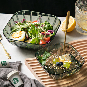 Green Glass Bowls Set With Leaf Pattern For Fruit Snack Dessert Serving Party Use - Product Image 2