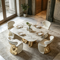 Ensemble de table à manger en fibre de verre de luxe, base en métal doré, plateau en marbre blanc, 4 chaises courbes, meubles pour la maison et les restaurants