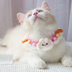 Collier pour chat tricoté à la main, collier décoratif en laine, joli bavoir tricoté pour chien, bavoir anti-bave, lapin - Product Image 4
