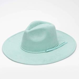 Classic Big Brim Suede Fedora <b>Hat</b> with Tassels Band - Product Image 4