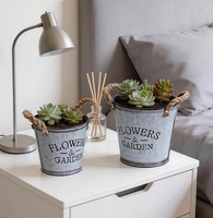 Pot de fleurs rond vintage en métal avec couvercle décoratif en corde de chanvre et motif lettres, idéal pour les succulentes de balcon - Vente chaude