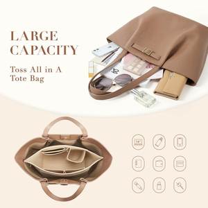 Sac fourre-tout élégant en cuir PU avec insert organisateur en feutre, design géométrique et grande capacité pour le travail, les voyages et l'usage quotidien - Product Image 2