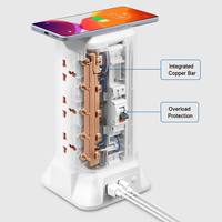 Regleta de Enchufes Vertical con Carga Inalámbrica y 3 Puertos USB Tipo C PD de Carga Rápida, Tomas Universales, Certificación CE, Venta al Por Mayor de Fábrica, Logotipo Personalizado