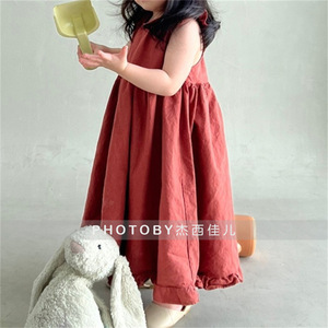 2025 летнее платье для девочек в Корейском стиле, Новое Стильное платье для маленьких девочек, с V-образным вырезом, кружевная отделка, без рукавов, свободные кукольные юбки - Product Image 3