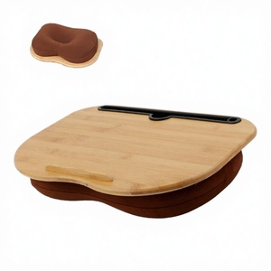 Bamboo <strong>Top</strong> PU Surface Portable Laptop Tray Table <strong>Lap</strong> Pad <strong>Stand</strong> with Pillow Cushion Tablet Slot Anti-Dust Mite Air-permeable - Product Image 4