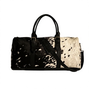Cowhide Leather Bag Oval Shape Shoulder Strap Zipper Closure Lightweight Durable Eco-Friendly Brown White Unisex - Product Image 1