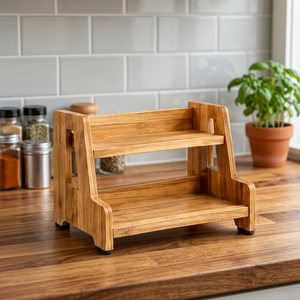 2 Tier Bamboo Spice Rack Organizer Modern Multifunctional <b>Kitchen</b> Countertop Seasoning Storage Shelf <b>Pantry</b> Cabinet Holders - Product Image 1