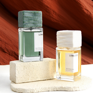 Botella de Perfume de Vidrio Cuadrada Transparente de Lujo Personalizada de 50 ml y 100 ml con Pulverizador de Bomba y Piedra de Mármol - Product Image 1