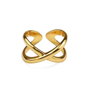 Оптовая продажа, креативное геометрическое Позолоченное серебряное регулируемое кольцо X-образной формы с крестом для девочек