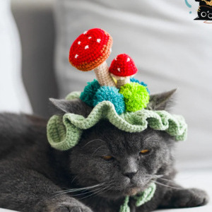 Kit de <span class=keywords><strong>crochet</strong></span> DIY <span class=keywords><strong>en</strong></span> laine, ensemble de tricot, chapeau de champignon amusant <span class=keywords><strong>en</strong></span> forme de dessin animé, costume de <span class=keywords><strong>crochet</strong></span>, cache-cou et oreilles <span class=keywords><strong>en</strong></span> tricot, cache-cou tricoté pour chat - Product Image 2