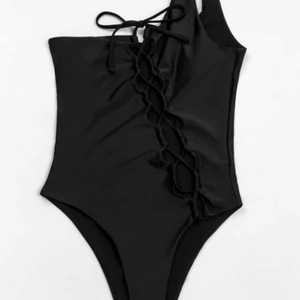 Traje de Baño de Verano Personalizado para Mujer, Bikini de Color Sólido con Textura, Volantes, Spandex/Poliéster, Secado Rápido - Product Image 1