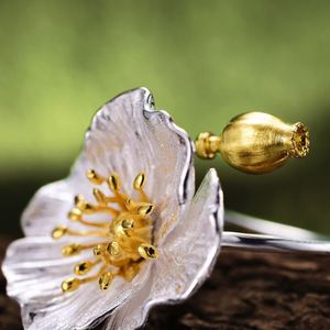 Lotus Fun Real 925 Anillo ajustable de plata esterlina Diseñador hecho a mano Joyería fina Anillos de flores de amapolas florecientes para mujeres Bijoux - Product Image 4