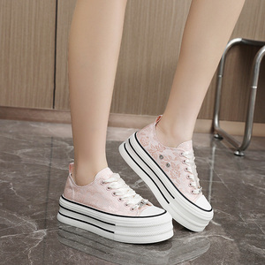 Chaussures en toile tendance sport pour femme, à semelle épaisse et rehaussante, antidérapantes et respirantes, pour l'automne, l'été et le printemps, fabriquées en Chine - Product Image 5