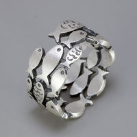 Anillos de Plata de Ley 925 con Diseño de Pez Nadando de Tres Filas, Acabado Mate Antiguo, Joyería Fina para Mujer