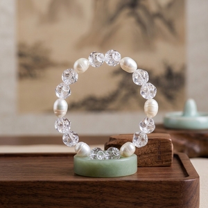 Pulsera de Perlas y Cristales Cóncavos Blancos Naturales, Regalo de Cumpleaños para Novia - Product Image 2