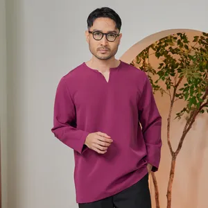 Malaysia Seller Traditional <b>Mens</b> Ethnic Shirt Berry Purple Smart Fit Casual Short Sleeve OEM Supplier Top Wear Modern Style - Product Image 5