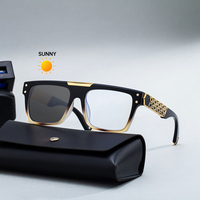 Lunettes de soleil photochromiques anti-lumière bleue avec logo personnalisé Partagas Fashion Designer, forme carrée, tête de léopard, UV400, pour hommes