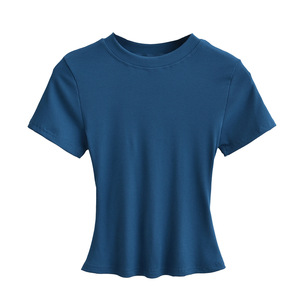Spring and Summer Slim Solid Color Short Sleeve Round Neck Women's Simple Casual <b>Top</b> T-Shirt Fashion - Product Image 5