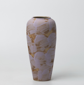 Vase de sol haut en argile brute minimaliste, motif brossé bordeaux taupe dessiné à la main, pour décoration de hall d'hôtel - Product Image 6