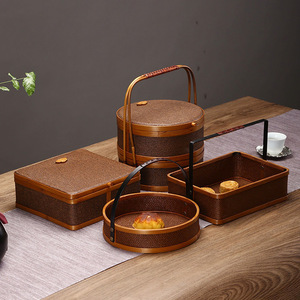 New Japanese-style rattan woven storage box, <b>bamboo</b> woven food box, tea room accessory, rattan surface <b>bamboo</b> box, <b>bamboo</b> box - Product Image 1