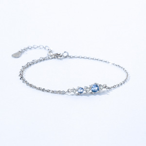 S925 Sterling <b>Silver</b> Ice Blue Zircon Single-Sided Double-Layer Chain Bracelet <b>for</b> <b>Women</b> Customizable copper version - Product Image 4