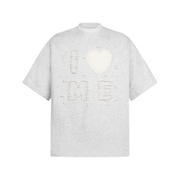 Camiseta de Alta Calidad, Estilo Urbano, Lujosa, Oversize, 180gsm, 100% Algodón Tejido, con Cuentas, Transpirable, Cuello Redondo, Manga Corta, Diseño 3D en Forma de Corazón