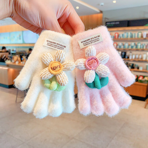 Guanti da <span class=keywords><strong>bambina</strong></span> in lana di visone per bambini lavorati a maglia calda e a prova di freddo per autunno/inverno graziose culle da dito antivento per il ciclismo - Product Image 2
