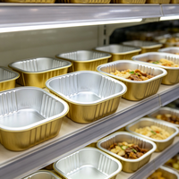 Boîte alimentaire carrée jetable en PET de 325 ml, compatible four, avec couvercle en aluminium doré, pour plats à emporter en restaurant