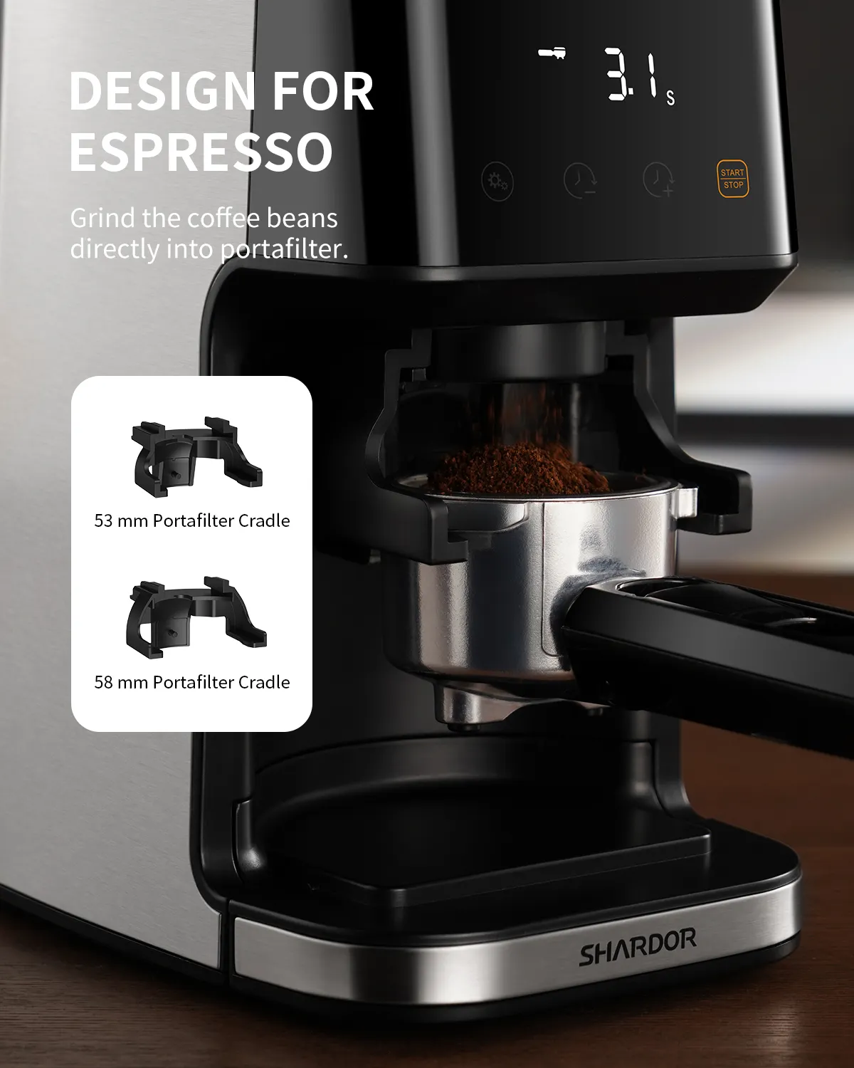 Espresso de acero inoxidable, máquina porta-filtros de 53 y 58mm, 51 ajustes de molienda, rebaba eléctrica, molinillos cónicos de granos de café