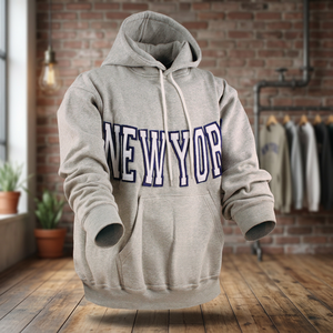Sweat-shirt à capuche gris pour homme avec imprimé lettres New York et poche kangourou - Product Image 3
