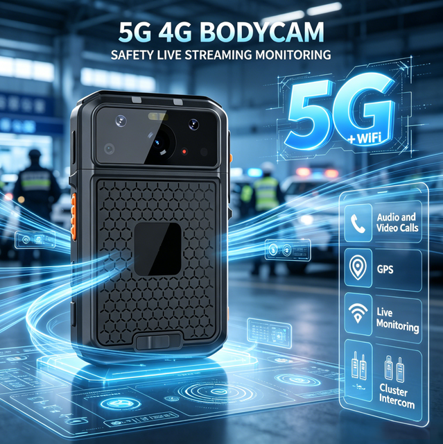 5G Live Streaming Body Worn Camera 4K GPS IP67 Android AI Evidence Body Cam with PTT Two-Way Audio One-Touch Recording