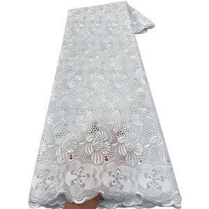<span class=keywords><strong>Dentelle</strong></span> <span class=keywords><strong>blanche</strong></span> en coton pour tissus de <span class=keywords><strong>robe</strong></span> en voile suisse, écologique, pour <span class=keywords><strong>robe</strong></span> de mariée nigériane décorée de strass - Product Image 2