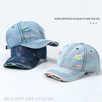 Gorra de béisbol de mezclilla lavada, estilo vintage, color arcoíris, ajustable, para hombre, estilo urbano, diseño hueco, gorra para parejas