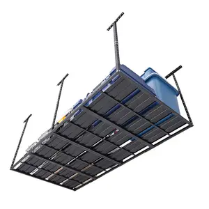 JH-Mech 4X8 Rack de armazenamento de garagem, rack ajustável para organização de armazenamento de garagem, metal resistente, rack de armazenamento de teto para garagem