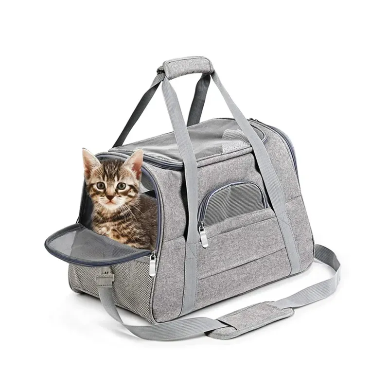 Sacs de transport souples pour animaux de compagnie Sac portable respirant et pliable Sacs de transport pour chat et chien Sac à main de voyage pour animaux de compagnie avec fermetures à glissière de sécurité verrouillables