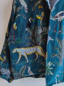 Blouson bomber en velours imprimé oiseau noir, réversible et respirant, écologique, rembourrage 100% coton, longueur courte, prêt pour l'hiver - Product Image 3