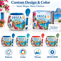 Tasse en céramique Souvenirs d'Ibiza, Espagne, avec cuillère, motif repère urbain, souvenir de voyage, tasse à café en porcelaine fine, personnalisable OEM ODM, vente en gros