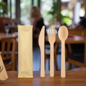 Ensemble de couverts jetables biodégradables en bambou de qualité alimentaire naturel, cuillère, fourchette, couteau pour les dîners modernes - Product Image 5