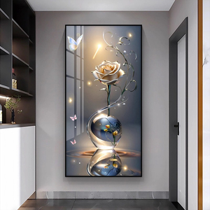 Art mural <span class=keywords><strong>en</strong></span> porcelaine de cristal de rose de luxe moderne, cadre <span class=keywords><strong>en</strong></span> aluminium doré, grande décoration pop <span class=keywords><strong>pour</strong></span> la maison, <span class=keywords><strong>peinture</strong></span>, décoration de <span class=keywords><strong>salon</strong></span> - Product Image 2