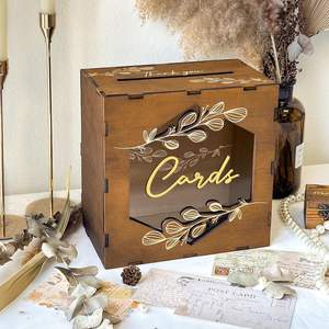 Boîte à cartes de mariage en bois personnalisée avec fente et panneau en acrylique - Boîte à souvenirs vintage gravée au <span class=keywords><strong>laser</strong></span> pour enveloppes d'argent - Product Image 3