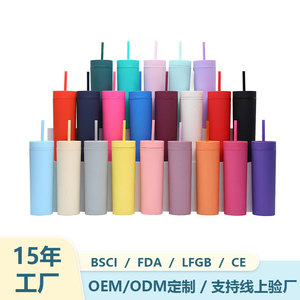 Shang Kou Ai Frosted 16oz Straw <b>Cup</b> Double-Walled <b>Plastic</b> Bpa Free For Students Back To School - Product Image 1